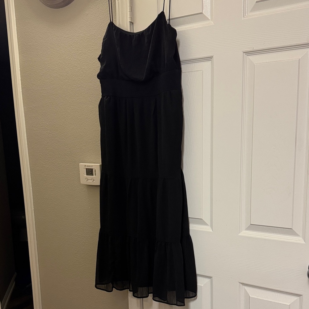 NSR Women’s Size XL Sheer Black Spaghetti Strap Tie Dress Midi Length